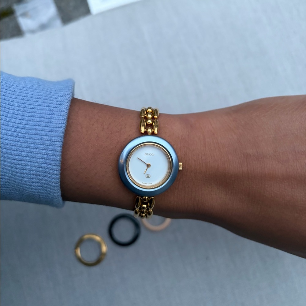Gucci Vintage Gold Tone Link Bracelet Watch with Multiple Bezels